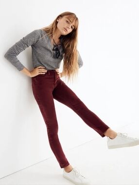 NWT Madewell Petite 10" High Rise Skinny in Dusty Burgundy Velvet Pants 33